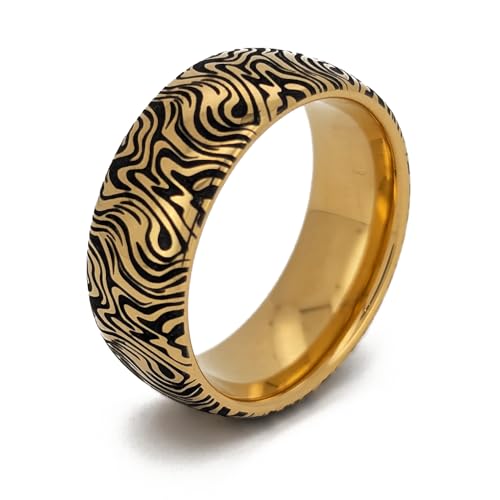 HoloRing Gold Wolframring mit Schwarzer Gravur – 8mm Breiter Ring im Mokume-Gane-Stil für Damen und Herren – Ehering, Verlobungsring oder Partnerring – Größen 49–69 – Individuelle Innengravur möglich HoloRing Gold Wolframring mit Schwarzer Gravur – 8mm Breiter Ring im Mokume-Gane-Stil für Damen und Herren – Ehering, Verlobungsring oder Partnerring – Größen 49–69 – Individuelle Innengravur möglich
