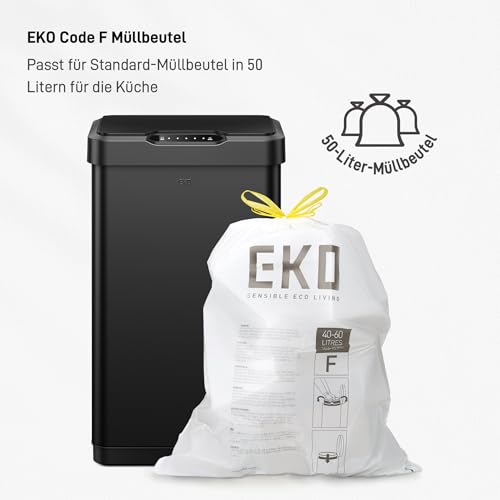 EKO Mirage-T 50L Mülleimer mit Sensor, Edelstahl Automatischer Abfalleimer für die Küche, rechteckiger elektrischer Mülleimer, Soft Closing Deckel, Fingerabdruckresistente, matt Schwarz