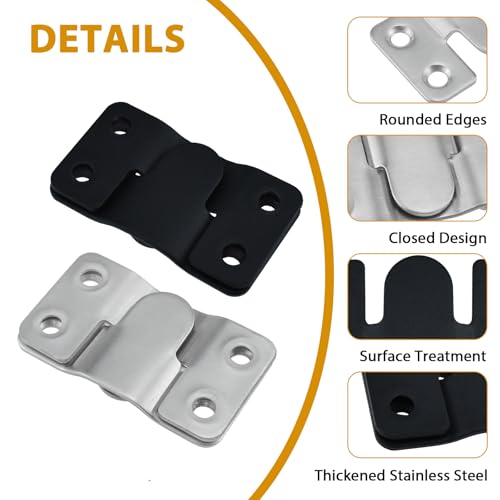 Image of 8 Pcs Flush Mount Bracket, Stainless Steel Interlocking Hanging Bracket, 54 x 30mm Heavy Duty Headboard Wall Mounting Hardware with Screws, Picture Hanging Hooks (Black & Silver)
