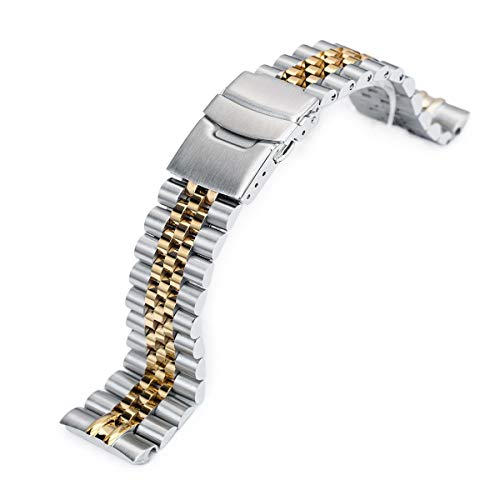 Image of Strapcode Watch Strap 22mm Super 3D Jubilee 316L SS Watch Bracelet for Seiko New Turtles SRP775, 2-Tone IP Gold