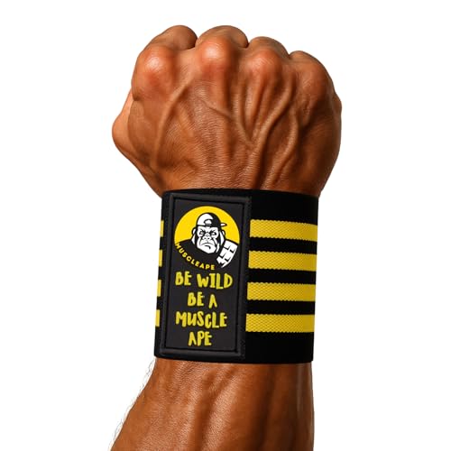 Image of Muscleape Wrist Wraps for Gym | SuperFabric Strength Support Straps for Heavy Lifting, CrossFit & Powerlifting | Adjustable Compression Wrist Support for atheletes- Superb Workout Wrist Stability & Protection. (Bumblebee, 32 Inches)