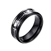 Men's Women's Stainless Steel Simple Electrocardiogram Carbon Fiber ECG Heartbeat Ring