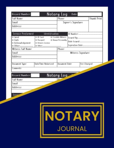 Notary Journal: Official Log Book for Notarial Acts, Over 200 Records to Write Notarial Acts, Notary journal public record log book for Signing Agents.
