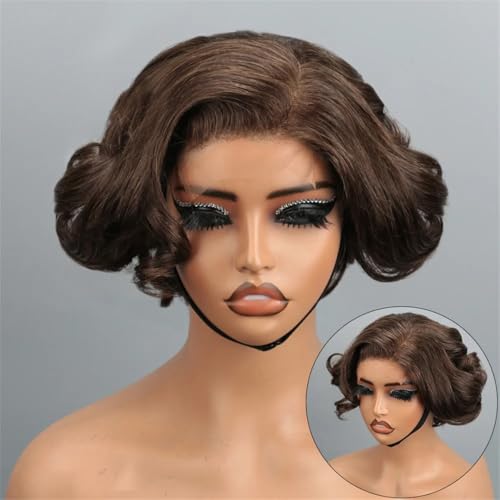 -*-Bob Wig Human Hair Pre Cut Glueless HD Lace ClosureWigs, Big Curly Mature Boss Left C Parted Frontal Wig For Women