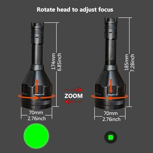 Spale 700+ Yards Green Flashlight with Quiet Dimmer Switch & Battery Power Indicator, Zoomable Green Light for Hunting — view 4