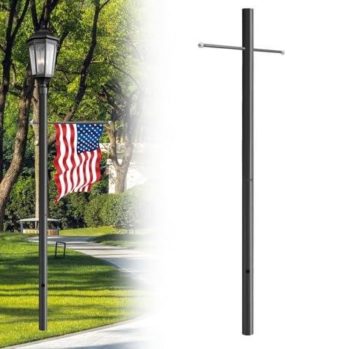 ZUIWAN 7FT Outdoor Lamp Post with Metal Cross Arm, Direct