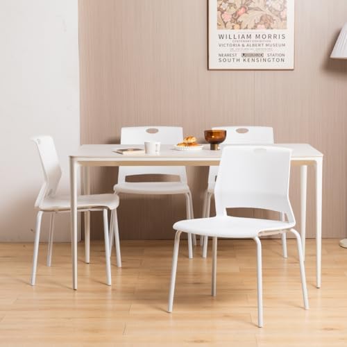 Image of Sidanli Stackable Chairs Set of 4, Waiting Area & Breakroom Chairs in White with Back