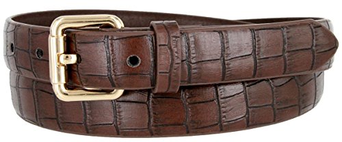 Women's BROWN Skinny Alligator Embossed Leather Casual Dress Belt with