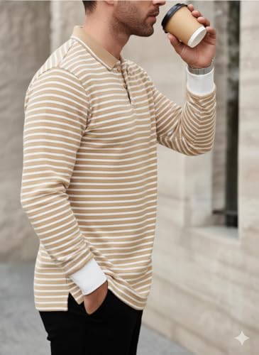 Image of Mack Jonney Men's Premium Black Striped Polo T-Shirt | Long Sleeve Cotton Blend | Casual & Smart Wear-M6752