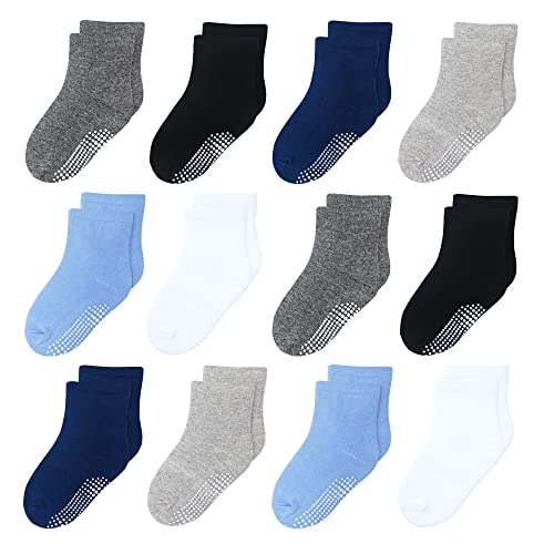 Image of HYzgb 12 Pack Non Slip Kids Toddler Baby Socks with Grips for 1-7 Years Boys Girls Cotton Crew Socks Multi Colors