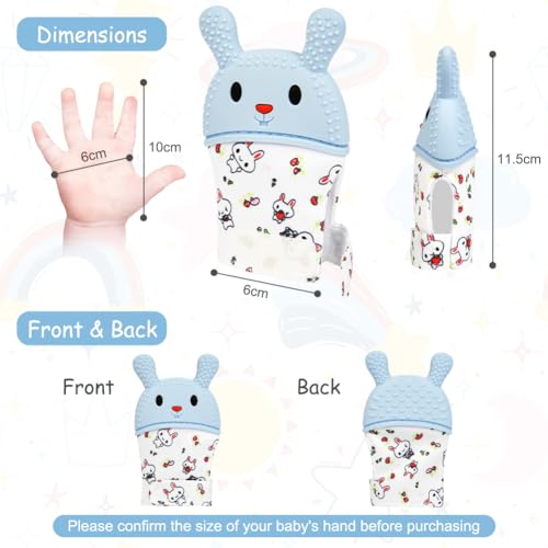 Image of 2Pack Silicone Teething Mitt, Rabbit Baby Teething Toy for 0-6 6-12 Months, Food Grade Silicone Infant Teething Mitten, BPA-Free Baby Chew Toys for Pain Relief, Sucking Needs