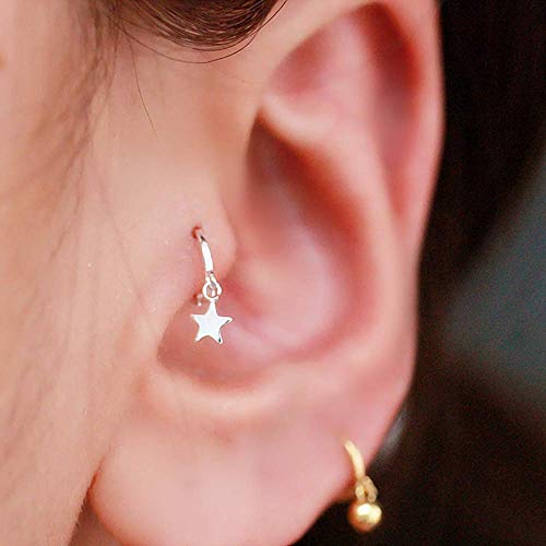 Mini Star Dangle Sterling Silver Small Hoop Earrings for Women Girls Cartilage Sleeper Hoops Cute Jewelry2