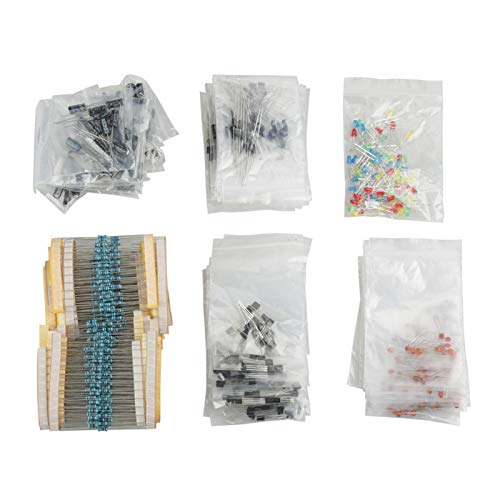 Surtido de kits de componentes electrónicos Transistor de diodos LED Kit de resistencias de condensadores electrolíticos, 1390 piezas