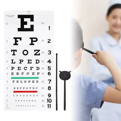 Image of Eye Chart, Complete Snellen Eye Exam Kit, for Eye Exams 20 Feet 22x11 Inches Low Vision Eye Test Charts with Eye Occluder and Pointer