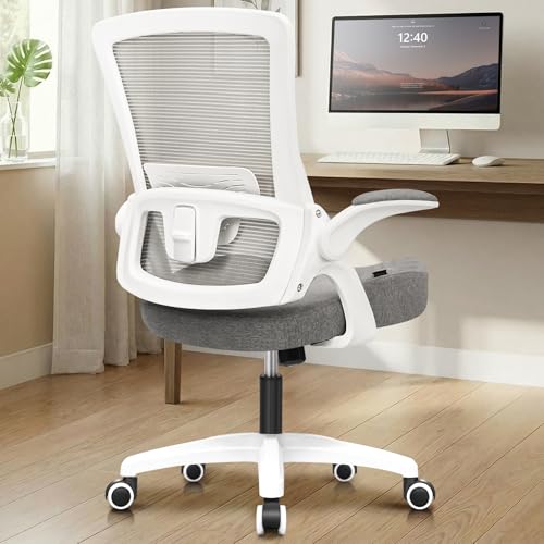 NEO CHAIR Office Desk Gaming Chair Computer High Back Mesh Seat with Rolling Wheels Ergonomic Adjustable Comfy Flip-up Armrests Lumbar Support Height for Home (Grey)