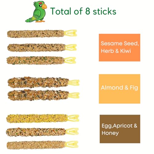 Budgie Food Bundle With Vitakraft Trio Mix Egg, Apricot Fig, Honey, Sesame Seed, Herb Kiwi, Almonds, total of 8 sticks and Ubipet Bird Health Guide - Image 9