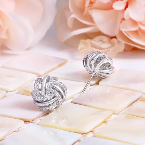 14K White Gold Plated Stud Earrings | 925 Sterling Silver Post CZ Hypoallergenic Earrings Hollow Love Knot Cubic Zirconia Earrings for Women4