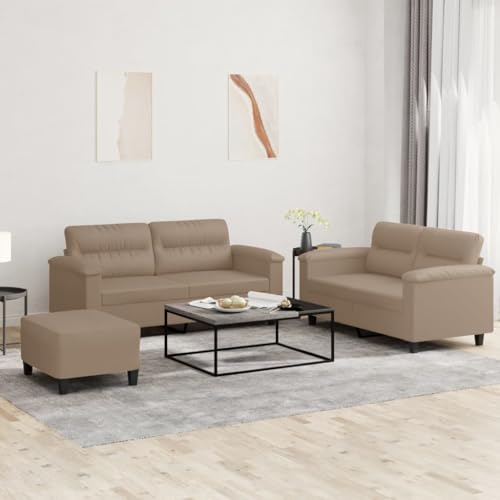 SooIarix Juego de sofá de 3 piezas, piel sintética, color marrón capuchino, 150/170 cm, sofá de 2 plazas con reposapiés, estructura robusta, muebles cómodos para salón