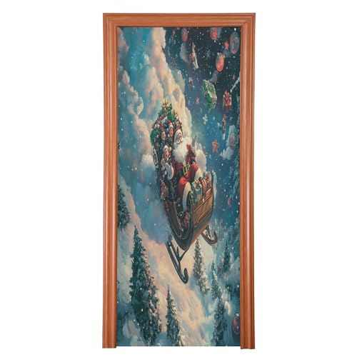 SEHANY Christmas Santa Door Cover Outdoor Decor, High Stretch Fabric Christmas Front Door Cover Christmas Banner Door Cover for Front Door Festive Party Home Decor 32 * 79inch