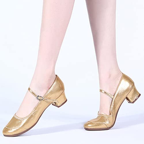 Hbeylia Glitter Dress Balltet Shoes For Women Ladies Gold Glittering Leather Round Toe Kitten High Heels Ankle Strap Dressy Pump Ballet Flats For Wedding Dancing Dress Evening Party3