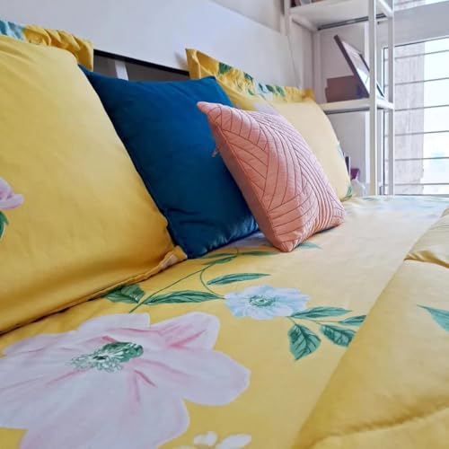 Image of Ultra-Soft Glace Cotton AC Comforter Double Bed | 90x100 Inch | Reversible |Filled with Pure Microfiber | All-Season Premium Comforter (Yellow Floral)