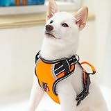 Picture of Puwihoe No Pull Dog Harness, Reflective Walking Dog Harness with Easy Control Handle and Front & Back Clips,Adjustable Breathable Soft Padded Dog Vest Harness for Large Medium Small Dogs,Orange,S