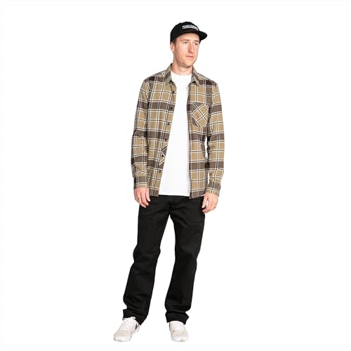 Image of Volcom Men's Caden Plaid Long Sleeve Flannel Shirt - Button-Front, Soft Brushed Cotton
