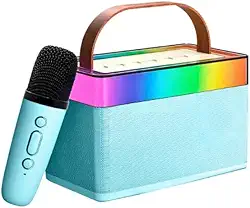 Caixa de Som Portátil com Karaokê, Microfone Sem Fio, Iluminação RGB, 10W RMS, Bluetooth, USB (Azul)