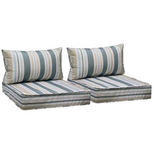 Image of AAAAAcessories Outdoor Seat Cushions for Chairs, Fade-Resistant, Waterproof Patio Furniture Replacement Cushions, 23.5 inch x 25.5 inch x 5 inch + 23.5 inch x 13.5 inch, Set of 2, Slate Gray Blue Coastal Stripe