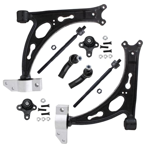 Image of Detroit Axle - Front 8pc Suspension Kit for Volkswagen Jetta Rabbit GTI Golf Eos R32 Audi A3 Quattro, 2 Lower Control Arms 2 Lower Ball Joints 4 Outer & Inner Tie Rods Replacement