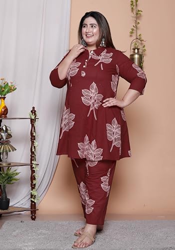 Image of NISHIRE Women's Cotton Floral Co-ord Kurta Set, Plus Size Stylish Ethnic Wear Set