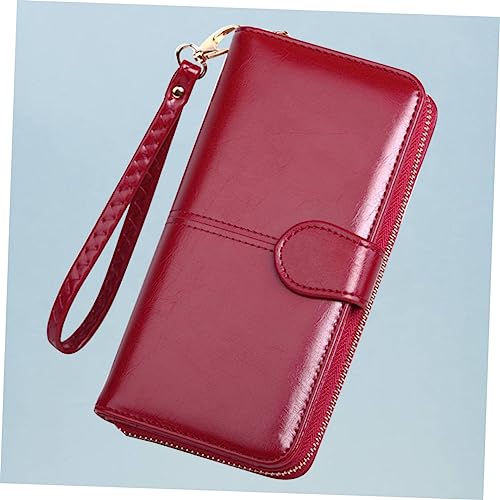 Phone Case Strap Oil Wax Leather Long Purse Zipper Snap Closure Zipped Pouch2
