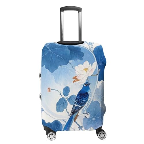 Anti-Scratch Luggage Cover Blue And White Chinese Style Flower And Bird Printed Luggage Case Protector Washable Suitcase Covers Elastic Suitcase Protector for Size L (26-28 inches) Luggage4