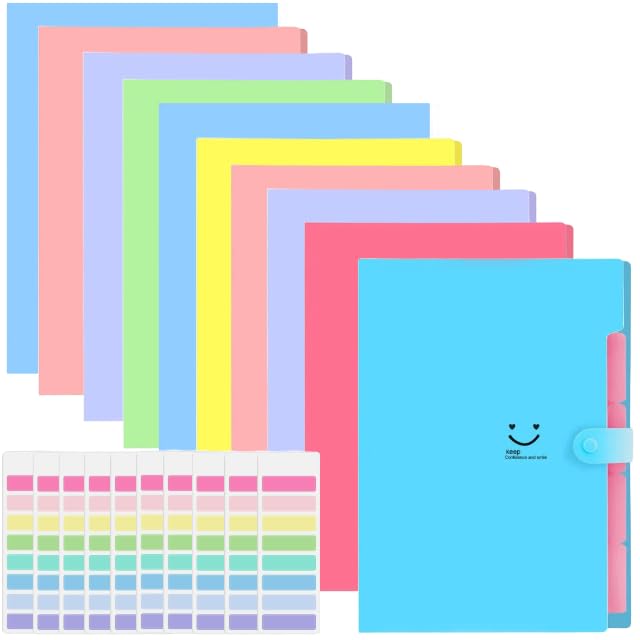 Corslet Pack of 10 Expanding File Folder File Holder for Documents with 5 Pockets Organizer Plastic A4 Size File Organiz