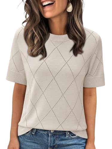 LILLUSORY Womens Knit Hollowed Out Sweater Summer Lightweight Short Sleeve Wool Blend Tops