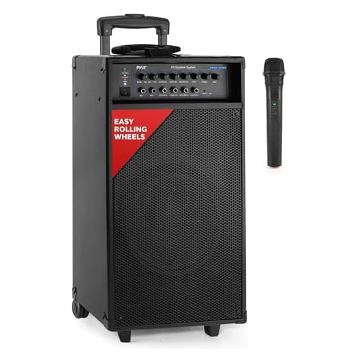 Pyle Outdoor Portable Wireless Bluetooth PA Loud speaker Stereo Sound System with 10 inch Subwoofer, Mid-Range Tweeter, Rechargeable Battery, Microphone, Remote - PWMA1050BT
