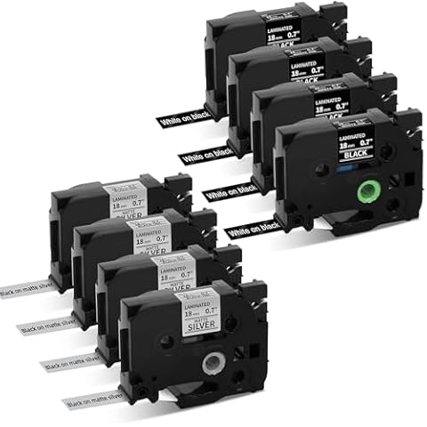 8 Pack Black + Sliver Replace Brother p-Touch 18mm 3/4 inch Label Tape for PTD410 PTD610 Label Maker Cover