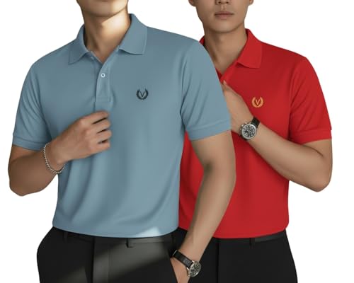 Image of MACK JONNEY Men's Solid Polo T-Shirt | Premium Cotton Blend | Regular Fit | Short Sleeve | Collared Casual Wear|Pack of 2 -MJ-157