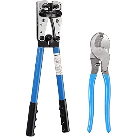 Kamtop Wire Crimper Tool 2PCS Battery Cable Lug Crimping Tool Wire Crimper Terminal Ratchet Electrician Plier with Cable Cutter for AWG 10-1/0 Wire Cable Cutting and Crimping Cover