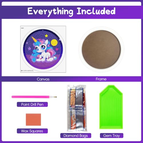 Image of PATPAT Diamond Art Kit for Kids, Unicorn Design with 6.7-Inch Frame | Diamond Painting Activity, Screen-Free Focus, Numbered Unicorn Design, Craft Tools Included, Suitable for Kids and Beginners