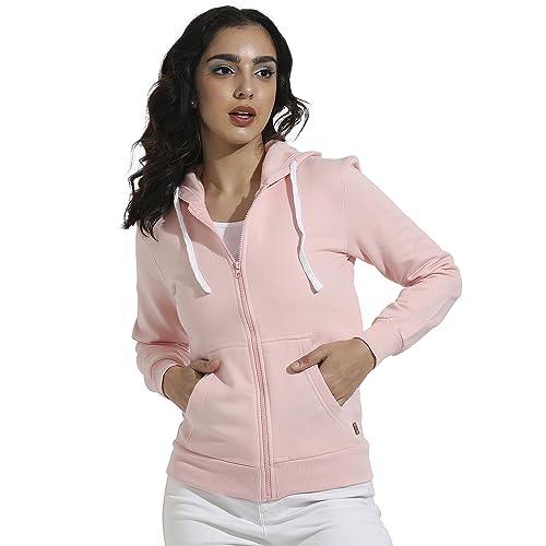 Image of PINACOLADA Women's Zip-Front Hoodie with Angled Open Pockets for Casual Wear | Hooded Neck | Long Sleeve | Zipper Closure | Cotton Sweatshirt Crafted with Comfort Fit for Everyday Wear