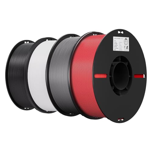 Image of Creality 4 Pack PLA 1.75mm Filament Bundle for 3D Printing with No-Tangling Strong Bonding and Overhang Performance, Accuracy + /- 0.02mm (Black,White,Grey,Red)