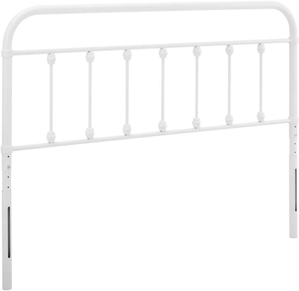 Pemberly Row King Powder Coated Iron Headboard, Adjustable Height, White Finish, Modern Farmhouse Style, Fits Most King Size Bed Frames, Sturdy Bedroom Accent Furniture, 40.5-51.5"H x 76.5"W x 1.5"D