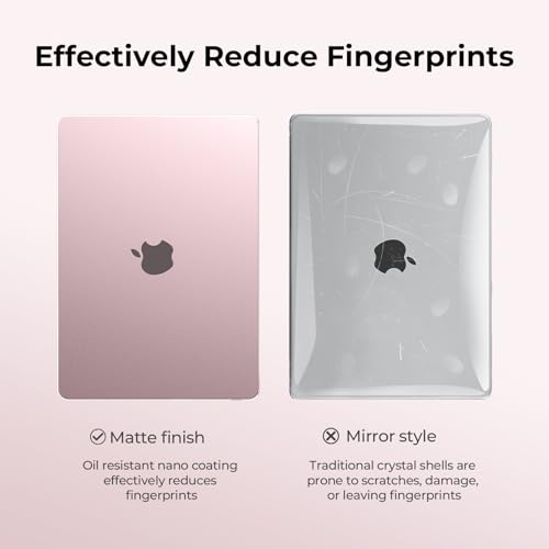 Image of EooCoo Case Compatible for MacBook Air 13.6 inch M5 2026 2025 2024 2022 M4 M3 M2, A3449 A3240 A3113 A2681, Translucent Matte Protective Hard Shell Cover, [Ultra-Thin Invisible] [Original Texture]-Pink