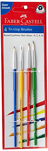 Image of Faber-Castell Plastic Poster Color Tin Box - Pack Of 12 (Assorted) Tri-Grip Brush - Round, Pack Of 4 (Assorted)
