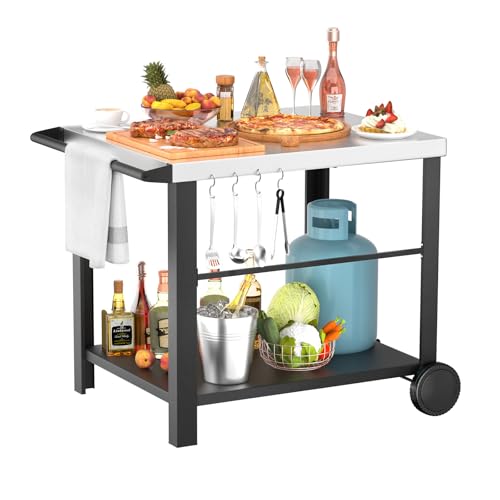 Image of Grill Table Stand with Wheels, 24.4 inch x 38.3 inch x 30.9 inch