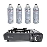 Camping Gaskocher mit Gaskartuschen - Outdoor Campingkocher im Tragekoffer mit Sicherheits-System (Gaskocher mit 8 Kartuschen)