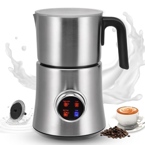 Electric Milk Frother - 900mL Automatic Foam Maker with 4 Functions, Auto Shut-Off, 304-Stainless Steel Detachable for Latte Macchiato & Cappuccino