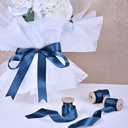 Image of Solid Color Double Faced Navy Blue Satin Ribbon 1-1 /2 inch X 25 Yards, Ribbons Perfect for Crafts, Wedding Decor, Bow Making, Sewing, Gift Package Wrapping and More