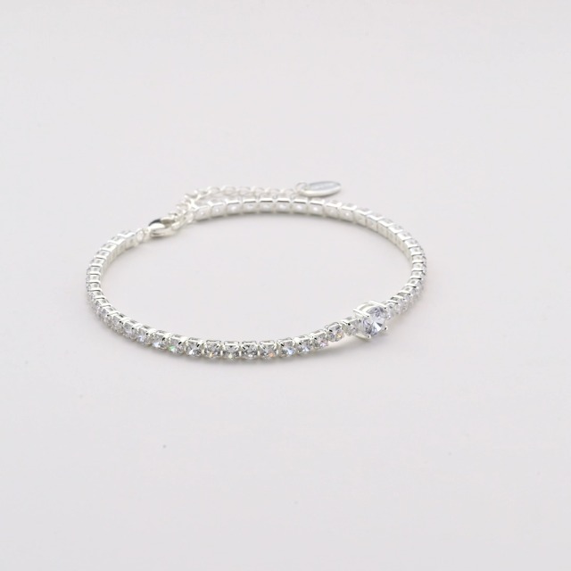 Philip Jones Bracciale Tennis Solitario Con Cristalli Zircondia – Placcato Argento, 18+5cm, 51 Pietre, Regalo